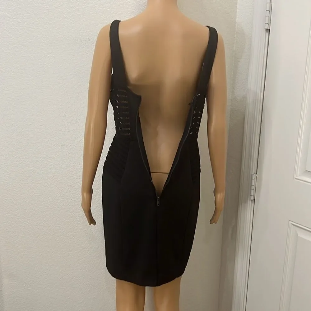 Metaphor Dress Sz  Black Scoop Neck Sleeveless Mini Slimming Cutouts Zipper Back
